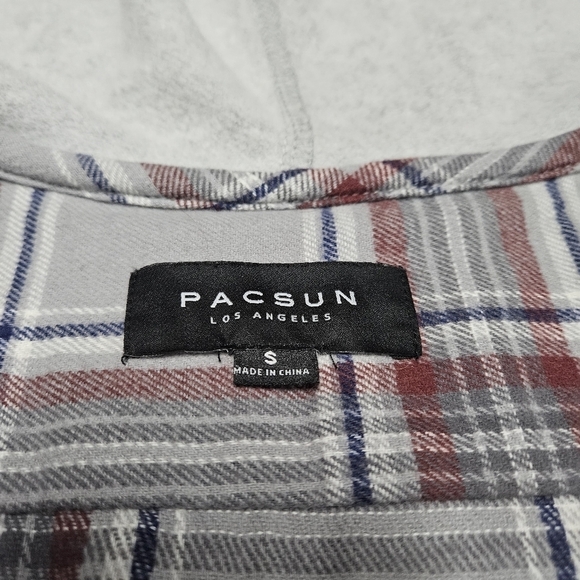 Pacsun Hooded Grey Plaid Button Up Oversize Flannel Shacket Jacket Womens Small - Picture 6 of 13